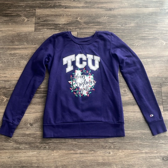 Champion TCU Horned Frogs Sweater Large Purple Merry Christmas Y'all Womens - Picture 1 of 5